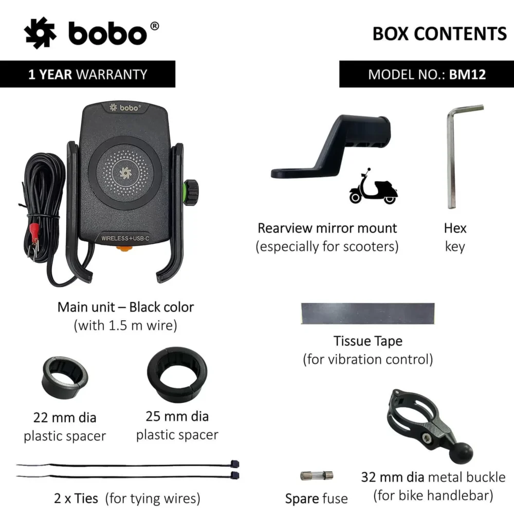 Bobo Bm12 Bike Phone Holder With Fast 15W Wireless