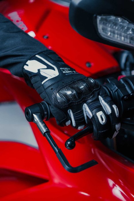 Spidi G Carbon Black White Gloves