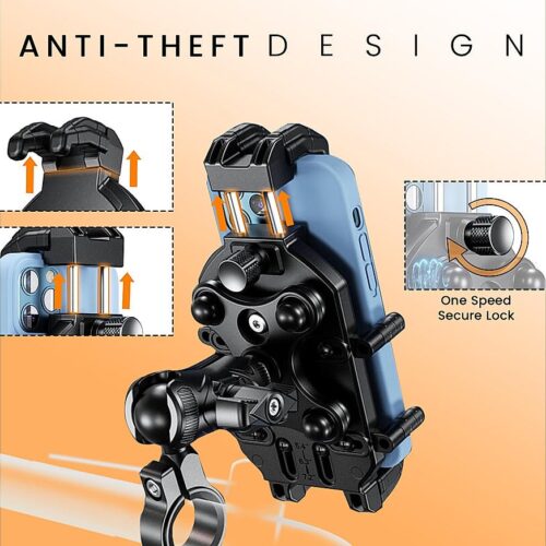 4-Sided Grip Mobile Holder With Anti Vibration Anti Theft Handlebar Mount