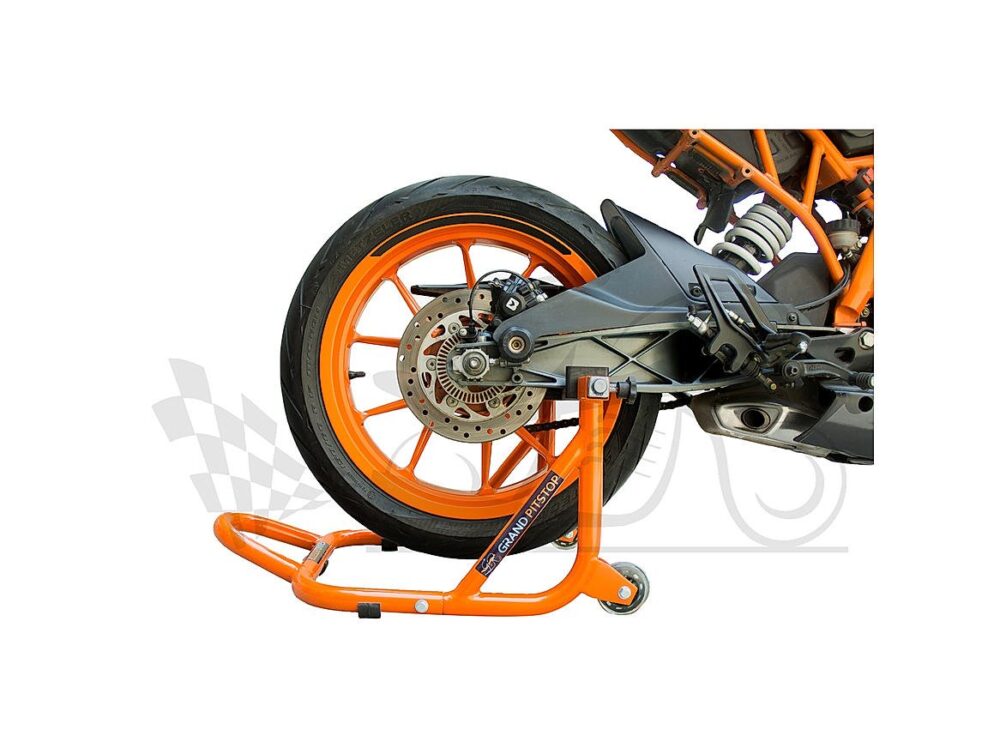Dismantable Rear Paddock Stand with Skate Wheels Orange