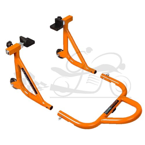 Dismantable Rear Paddock Stand with Skate Wheels Orange