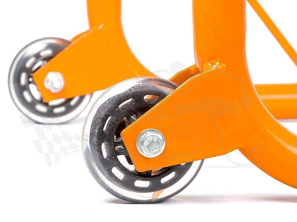 Dismantable Rear Paddock Stand with Skate Wheels Orange